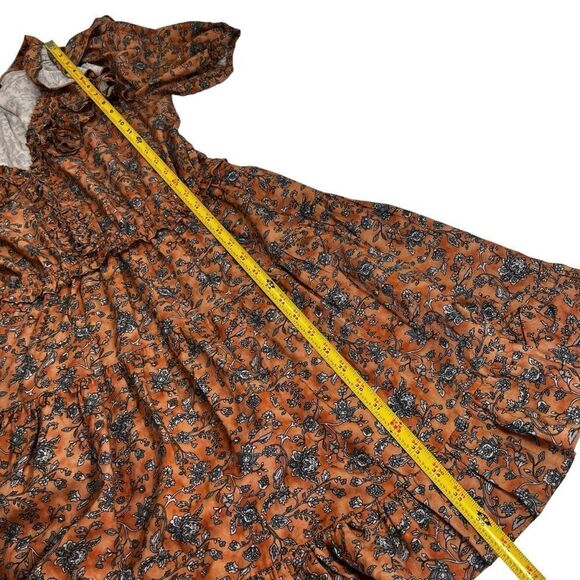 Current Air Los Angeles Floral Pleated Ruffled V Neck Cottagecore Mini Dress - Picture 13 of 16